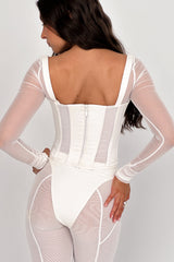 White Long Sleeve Mesh Corset