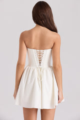 Ivory Cotton Strapless Corset Mini Dress