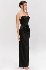 Black Satin Strapless Corset Maxi