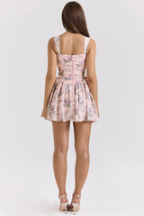 Pink Ribbon Print Dress With Bloomers