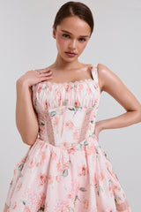 Peach Floral Rose Print Cotton Mini Dress
