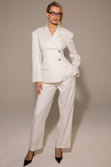 White Wide Leg High Waist Tailored Trousers