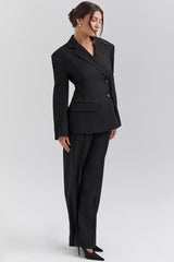 Black Wide Leg High Waist Tailored Trousers