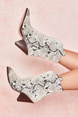 White Grey Skin Low Calf Cowboy Boot