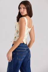 Lemon Rose Print Reversible Cotton Corset Top