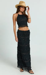 Alice Maxi Skirt - Embellished Ruched Skirt in Black