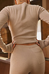 Grey Cashmere Ribbed Cuff Cardigan