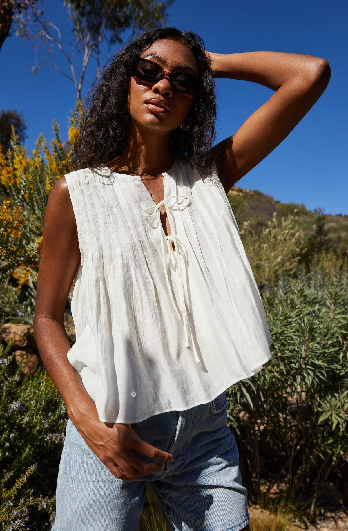 Lavanna Pleated Tie-Front Top