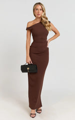 Genie Maxi Dress - Off The Shoulder Dress in Chocolate