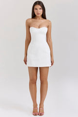 White Strapless Twill Mini Dress