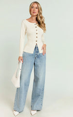 Mildred Top - Long Sleeve Button Down Top with Gold Hardwear in White