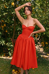 Italian Tomato Strapless Midi Sundress